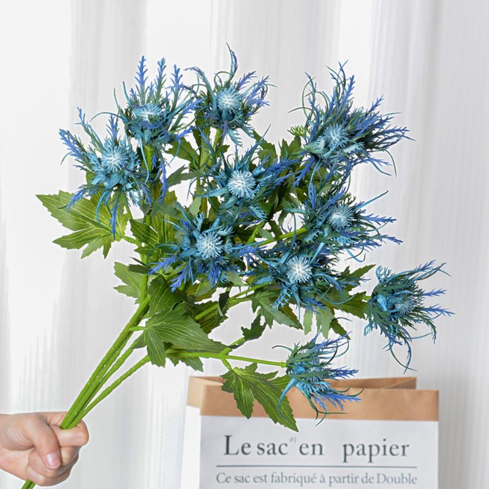Искусственные цветы Искусственный чертополох Куст Эринго Поддельный Синеголовник Вонючий Имитация Морского Падуба для Свадебного Букета Центральный Элемент Домашнего Декора