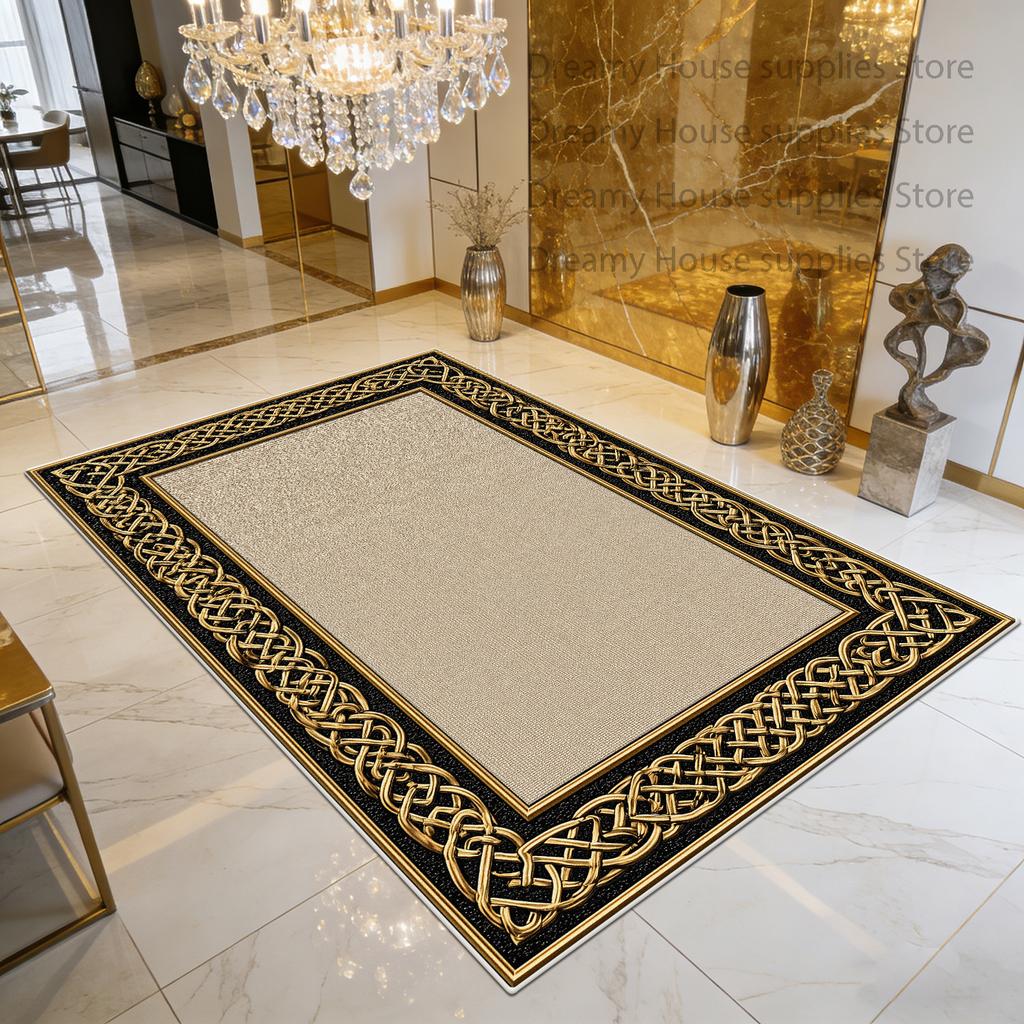 Light Luxury Golden Carpet Retro Frame Design Living Room Non-slip Rug 200x300 Foldable Bedroom Cloakroom Decoration Floor Mat