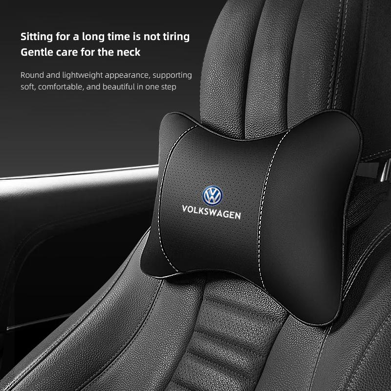 2026 Hot For Volkswagen VW 1Pcs Leather Car Logo Headrest Seat Neck Protection Pillow For VW GTI Polo Golf 6 7 8 Passat CC Tigua