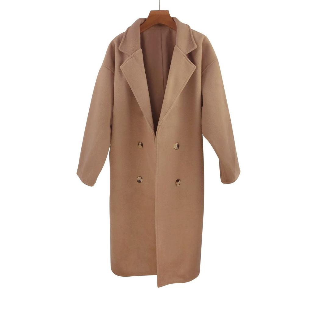 Женское осенне-зимнее шерстяное пальто верблюжьего цвета средней длины свободного кроя с высоким темпераментом и высоким качеством
