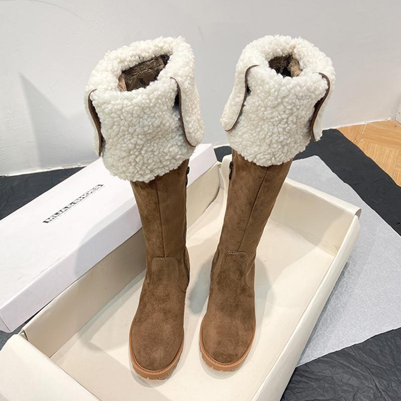 Модные Зимние Теплые Хлопковые Женские Ботфорты Выше Колена На Слипонах Женские Лаконичные Квадратный Низкий Каблук Длинные Ботфорты Женские