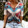 S-8XL Plus Size T Shirt For Women Vintage Ethnic Print Casual V Neck Short Sleeve Tops Tees Summer T-Shirt Oversized Clothing
