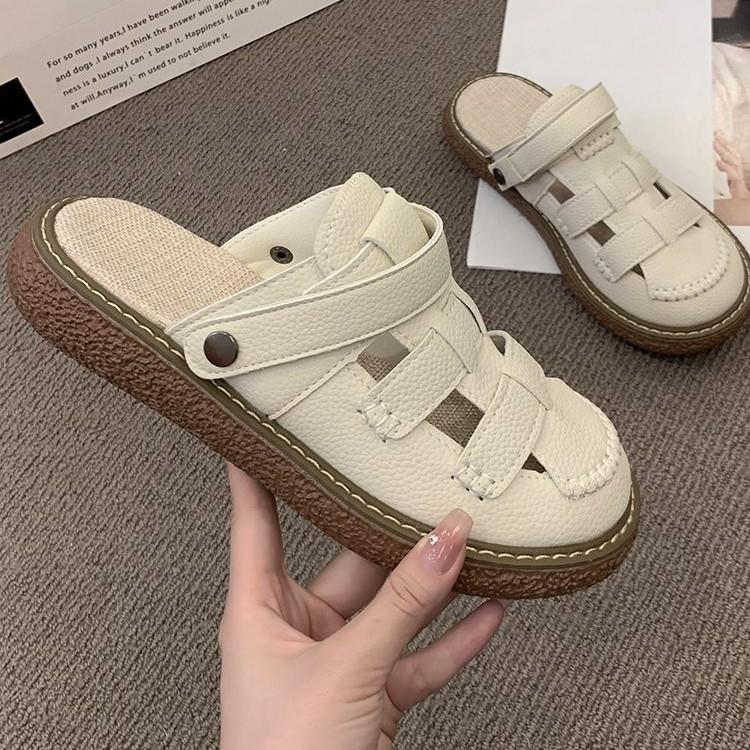 Женские сандалии 2025 новый стиль лето двойная носка толстая подошва полушлепанцы лето мягкая подошва пляжные римские туфли