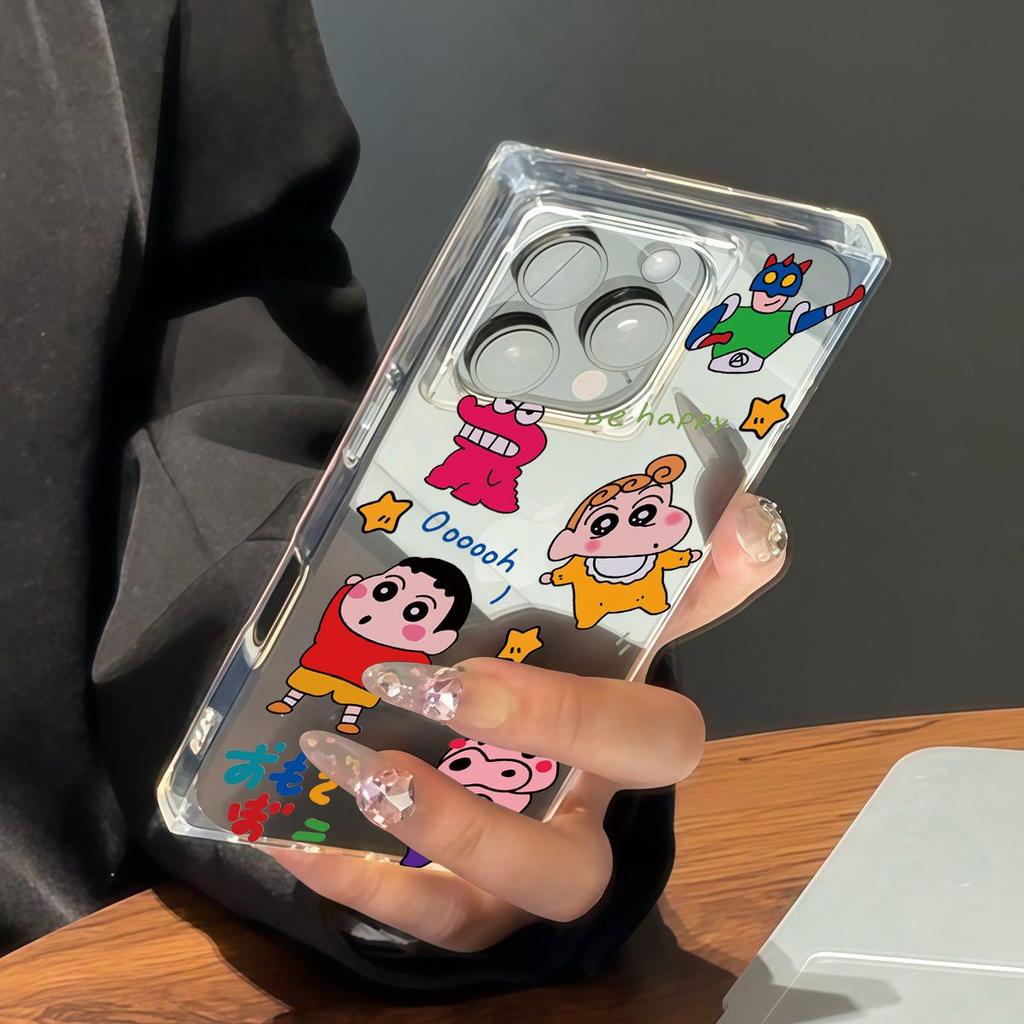 Прозрачный квадратный чехол-накладка для iPhone 13 12 14 Pro Max 15 Plus 16 ProMax 11, защита от окисления, с рисунком звезды и Крэйона Шин-чана