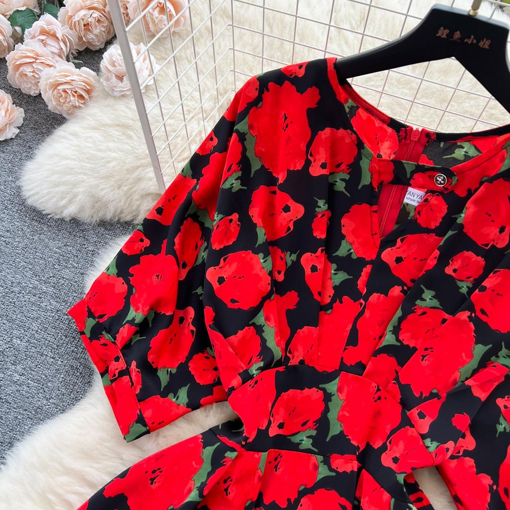 Платье с пышными рукавами и цветочным принтом на талии, женское летнее облегающее пляжное платье в стиле супер феи в курортном стиле