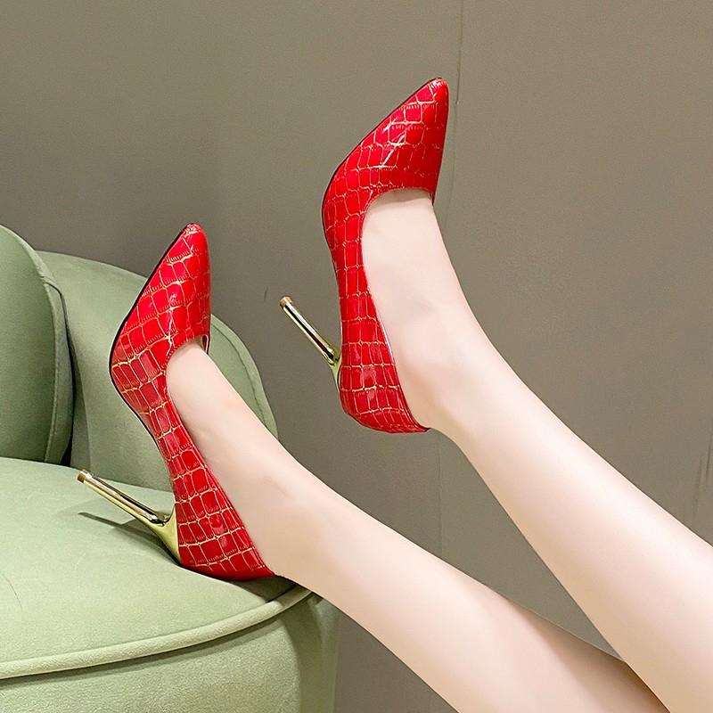 Black Red Gold Plaid Women's Shoes Women's Pointy Toe High Heels Fashion Sexy Large 34-43