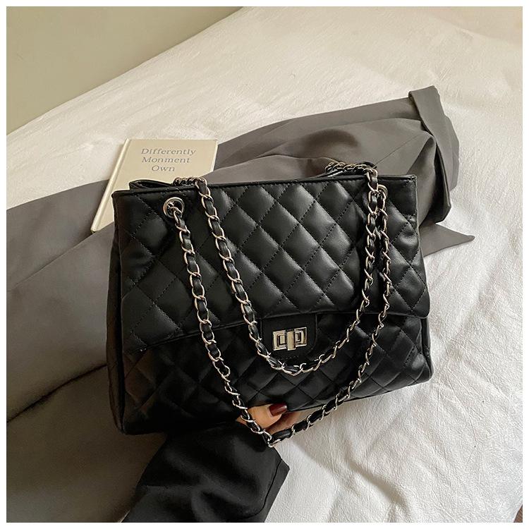 Модная сумка-тоут с ромбовидной цепочкой, женская зимняя новая сумка для поездок на работу, повседневная простая наплечная сумка