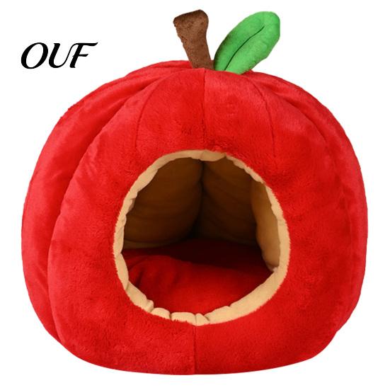 Washable Cat Bed for Autumn Winter Apple-Shaped Cave Bed, Plush Pet Hideaway with Removable Cushion, Warm Apple Shape Cozy Enclosed Small Dogs