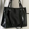 College Student PU Leather Shoulder Bag Underarm Bag Large Handbag Black Tote Bag  Girls Gift