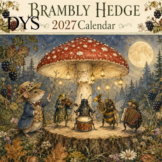 Креативный праздничный подарок 2027 года Настенный календарь Brambly Hedge, 12-месячный подвесной планировщик с винтажной записной книжкой для академического года, Лесная мышь, Гриб