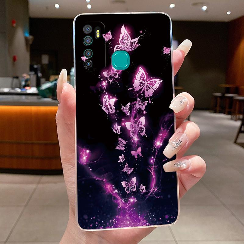 For Infinix Hot 9 Hot9 Pro 9 Play Hot 8 Cases Elegant Flower Butterfly Bow Phone Cover Soft Silicone Transparent TPU Jelly Case