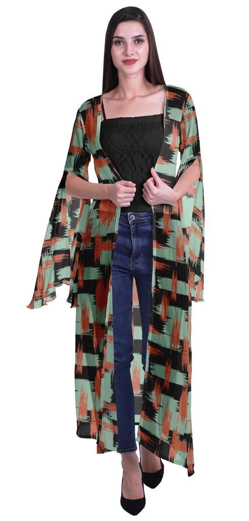 Moomaya Пляжная накидка с открытым передом из принтованного жоржета и разрезами на рукавах