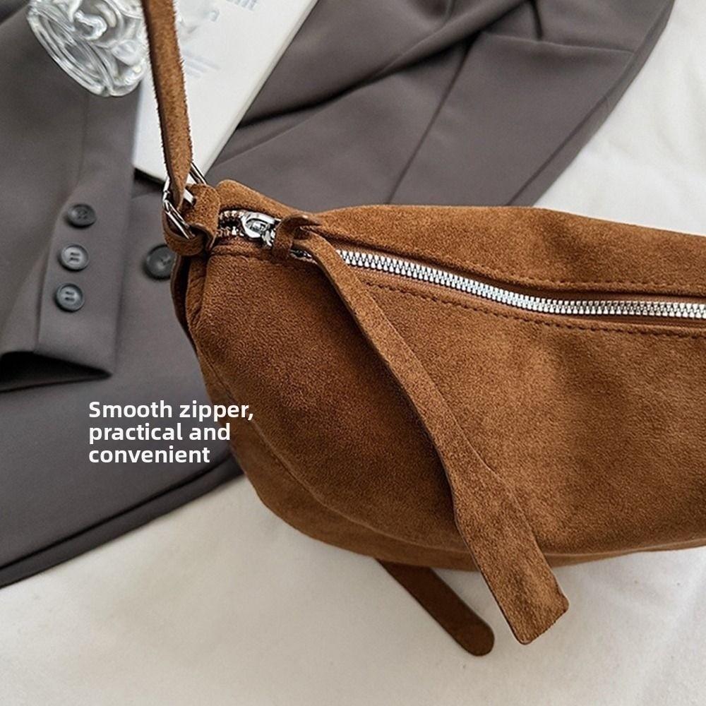 Simple Suede Leather Crossbody Bag Zipper Soft Shoulder Bag Commuting Bag Commuting