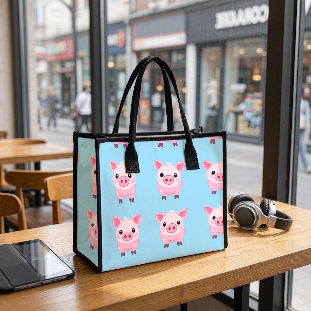 Cute Cartoon Pig Printed Tote Bag Casual Daily Use Handbag Fashion Portable Shopping Shoulder Bag