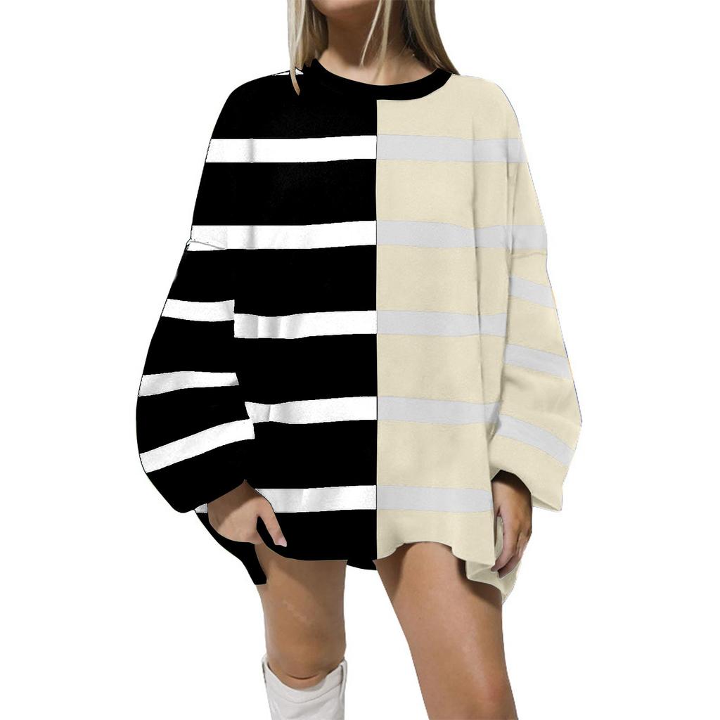 Женская мода свободный полосатый трикотажный свитер с длинным рукавом повседневный свитер в стиле пэчворк