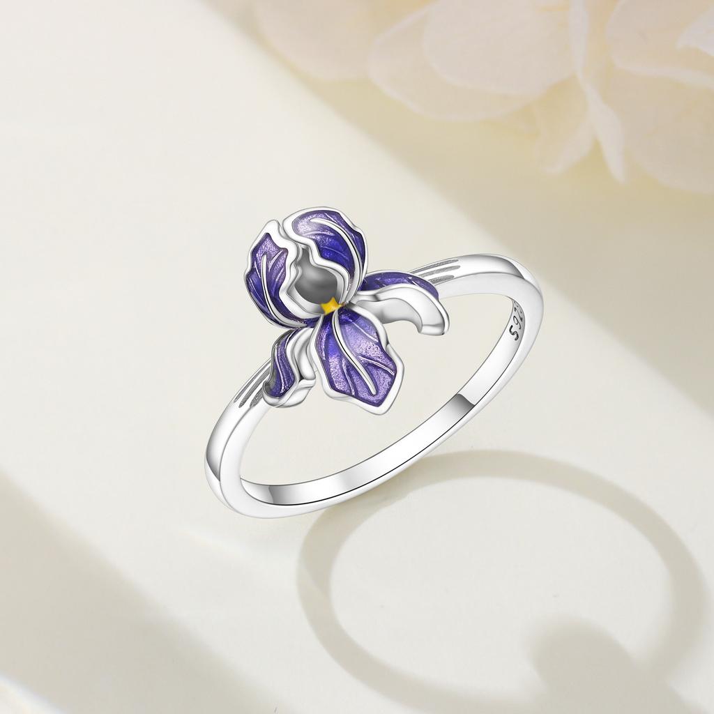 copper Authentic Plant Collection Purple Iris Ring Womens Anniversary Gift Engagement Rings for Women Mens Jewellery