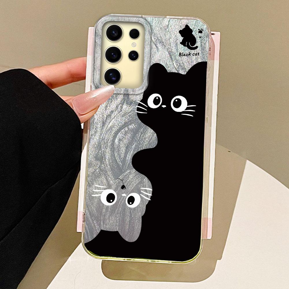 Artistic Embracing Black Cat Phone Case for Samsung Galaxy A55 A56 A16 A26 A36 A54 A14 A24 A34 S25 S24 Shell Silicone Back Cover