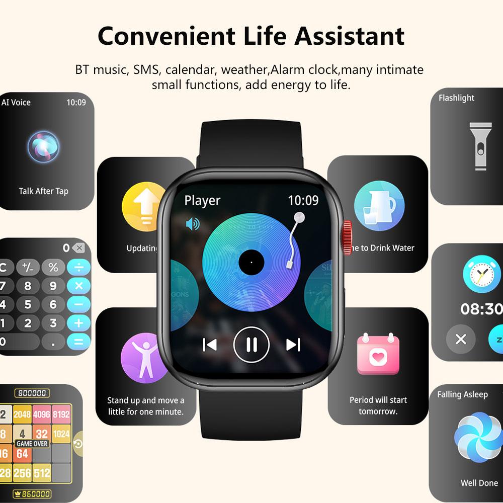 SACOSDING Новый голосовой помощник Bluetooth 2,01-дюймовый HD Amoled экран артериальное давление кислород в крови мониторинг здоровья мужчины женщины умные часы