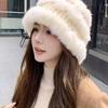 Rabbit Fur Bucket Hat Thickened Winter Versatile Hat Plush Knitted Warm Wool Hat Showing Small Face Lion Hat