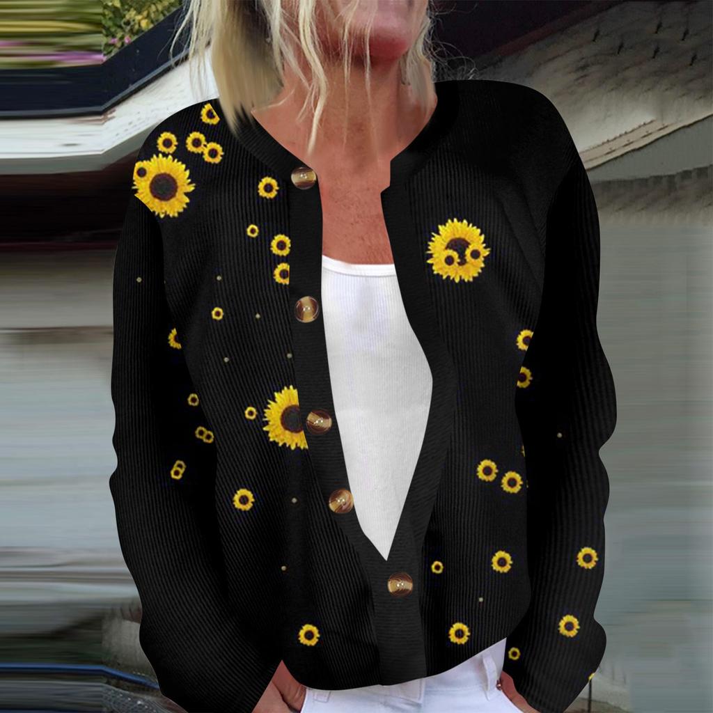 Women's Fashion Long Sleeve Christmas Snowman Snowflake Print Jacket Cardigan