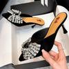 Fashion Luxury Rhinestone Bow Women Sandals High Quality Pointed Toe Thin Heel Slide Sandals Fashion Comfort Party Plus Size Dress Shoes