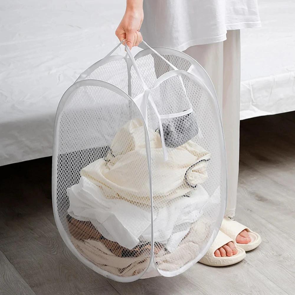 Foldable Dirty Clothes Basket Bathroom No Partition Dirty Clothes Mesh Bag Laundry Storage Pouch of Clothes Socks Toys Sundries