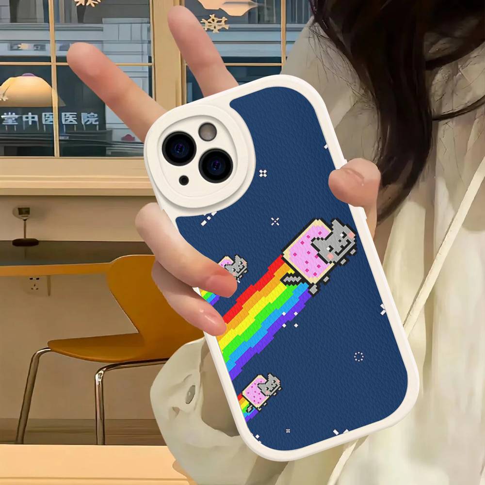 Милый Кот Н-Нян Для IPhone 16 15 14 16E 13 12 11 Pro Max Plus Телефон Кожаный Чехол