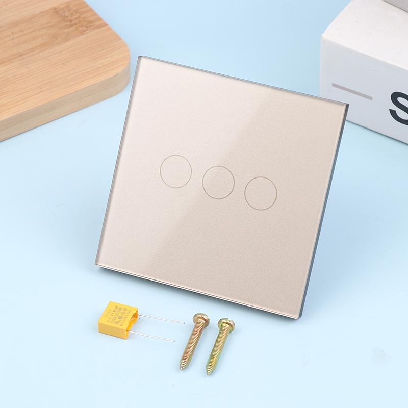 1/2/3-клавишный сенсорный выключатель 1-клавишный Разъемы USB Type-C Настенные розетки Выключатель света с розетками Стеклянная панель Золотой