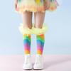 Детские радужные гольфы до колена, красочные гольфы до колена, забавные носки для сапог для девочек с тюлевой оборкой для маскарадных вечеринок, праздничных мероприятий