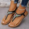 Lucyever Summer Clip Toe Crystal Sandals Women Casual Slip On Flat Heels Bohemia Sandles Woman Non Slip Platform Beach Shoes