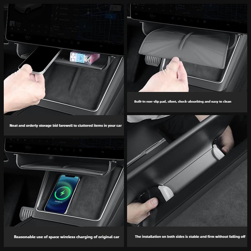 for Tesla Model Y Juniper 2025 Launch Model 3 Highland 2024 Hidden Storage Box Car Under-Screen Display Hanging Organizer Tray