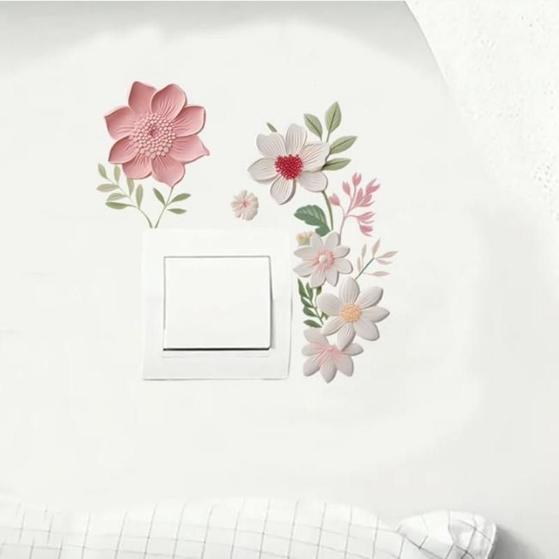 Beautiful Flowers Switch Wall Sticker PVC Removable Waterproof Sticker for Bedroom Bathroom Living Room Home Decoration Stickers