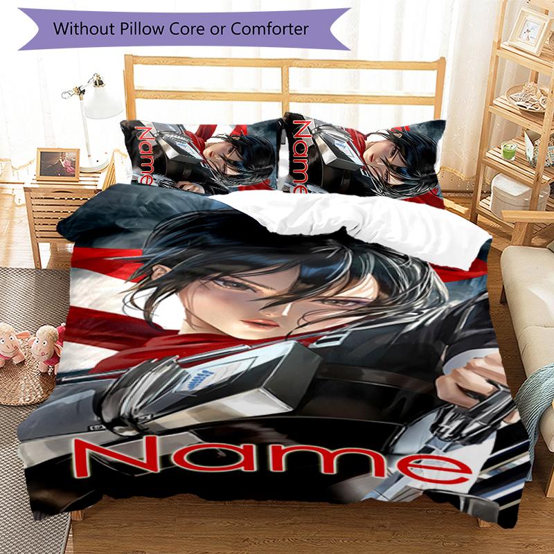 3pcs Custom Name Attack on Titan Bedding Set Duvet Cover Closure Includes 1 Duvet Cover & 2 Pillowcases for All Seasons Bedroom Decor