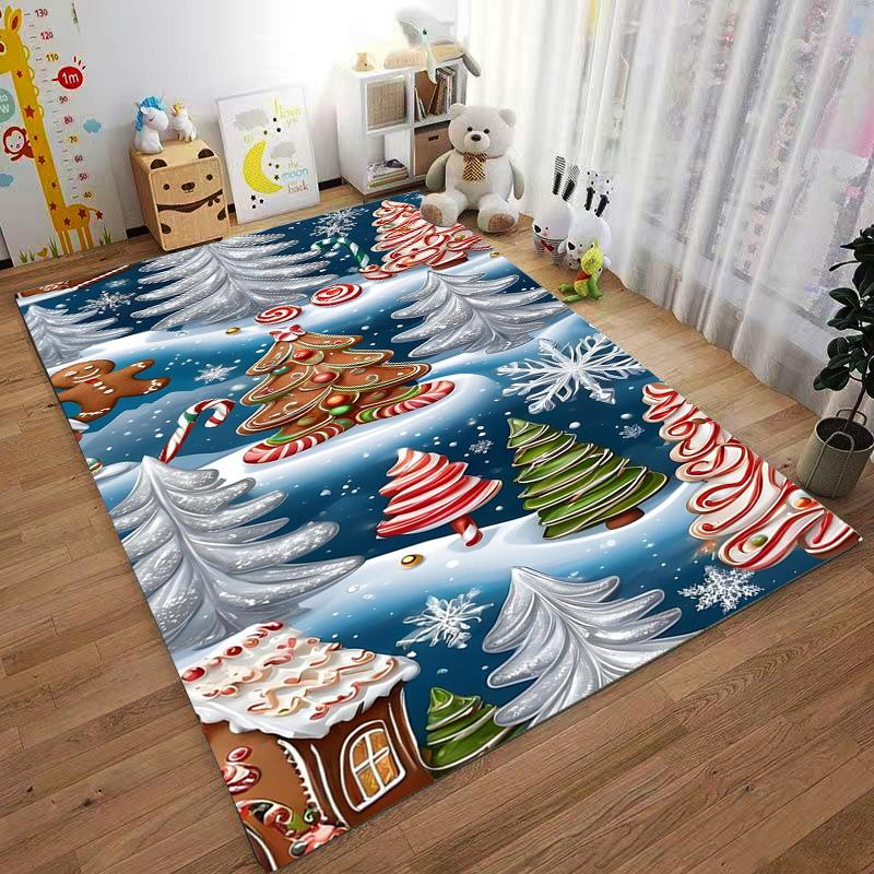 Christmas-themed Carpet with Gingerbread Trees Snowflakes Candy Design Suitable for use as an anti-slip for living room bedroom sofas