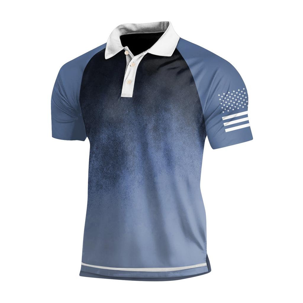 Men's Three Button Printed Lapel Short Sleeve Shirt Top