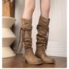 Ретро Пустошь Ветер Бахрома Рыцарские Сапоги Толстый Каблук Но Колено Длинные Сапоги Узкая Обувь Куча Средние Сапоги Женщины