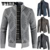 Mens Cotton Coat Casual Knitted Zip Up Cardigan Male Standing Collar Striped Warm Winter Jumper