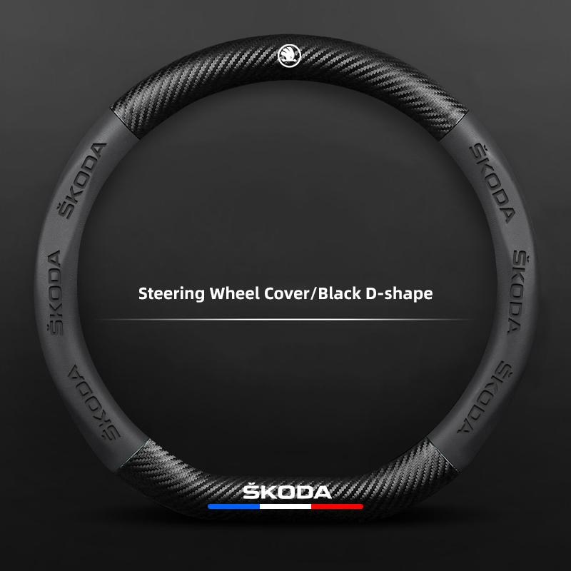 HIAQ2 Car Steering Wheel Cover Carbon Fiber Pattern Accessories For Skoda Superb Octavia Rapid Kodiaq Kamiq Fabia Enyaq iV Scala Karoq