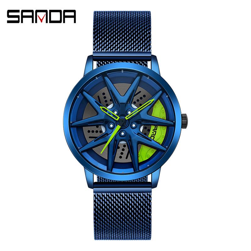 SANDA Новые крутые мужские кварцевые часы с колесным циферблатом, повседневные сетевые мужские часы
