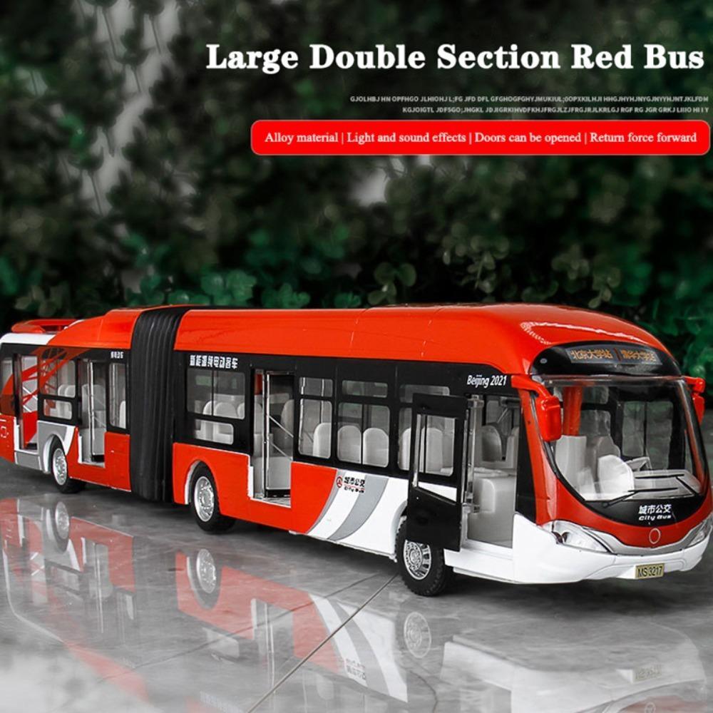 1/32 Alloy Diecast Beijing Bus Model Toys Large Double Section Articulated Sightseeing Tour Bus Sound Light Pull Back Boy Birthday Gifts