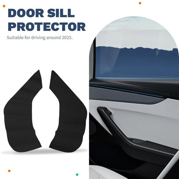 Black PU Leather Car Door Kick Mats Set for Tesla Model Y