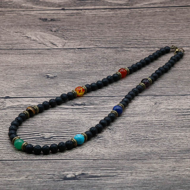 Trendy Simple Black Matte Stone Beads Necklace Men Summer Geometric Surfer Necklace For Men Strand Jewelry Gift For Him