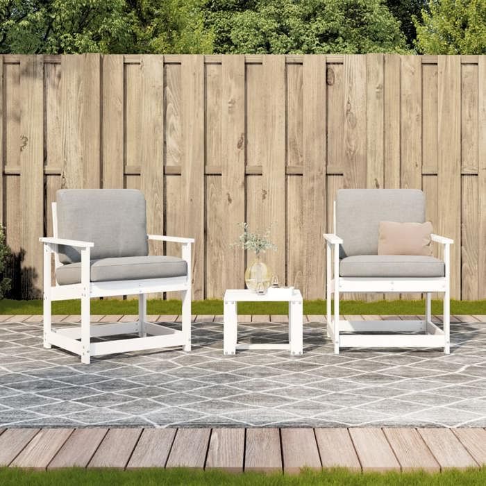 VidaXL Salon de Jardin 3 pcs, Canapés de Patio, Ensemble de Meubles, Mobilier de Terrasse Arrière-cour Exterieur, Blanc Bois 832631