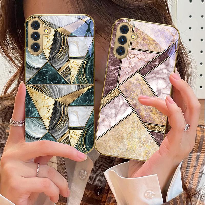 Текстура голубого мрамора Для Samsung Galaxy S20 FE S21 S22 S23 Plus S24 Ultra 25Ultra S21+ S9+ S22Plus Чехол для телефона из золотистого стекла