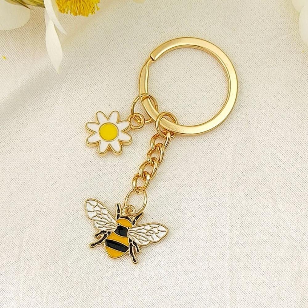Брелки для ключей Cartoon Garden, мини-подвеска из металла и эмали, креативный брелок для ключей в виде цветка пчелы для женщин и мужчин
