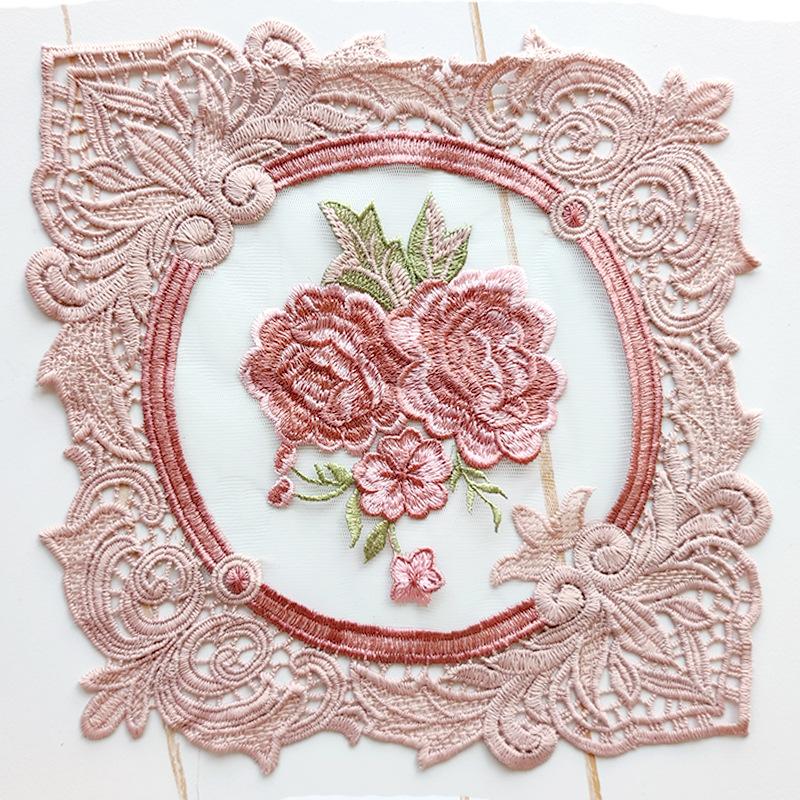 NEW Oval Mesh Rose Flower Embroidery Table Place Mat Cloth Coaster Placemat Christmas Kitchen Table Decoration and Accessories