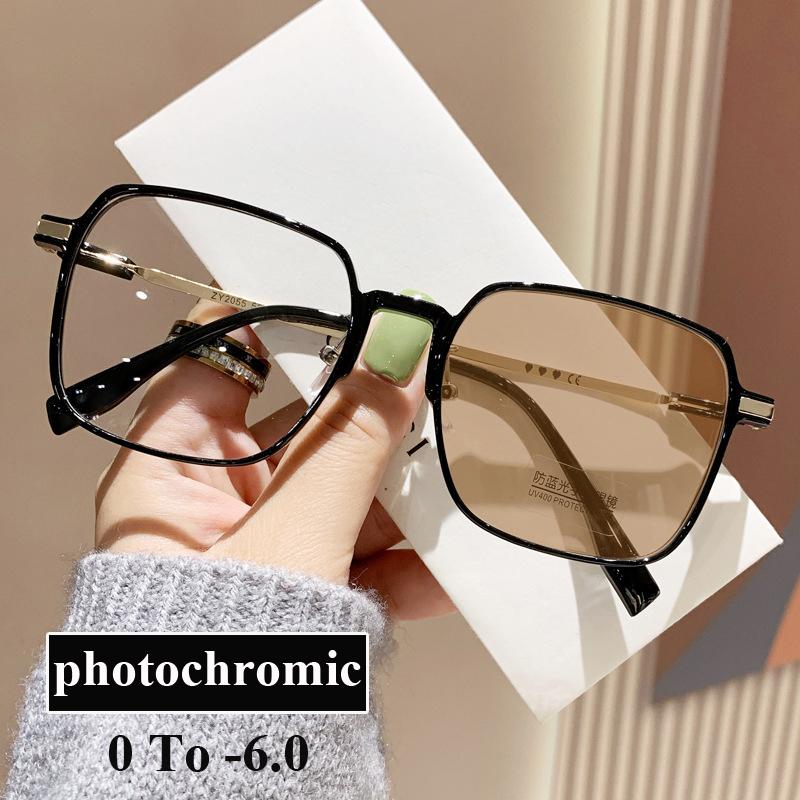 Новый стиль уличные фотохромные очки для близоруких готовые оптические мужские студенческие минусовые очки по рецепту для дальнозорких