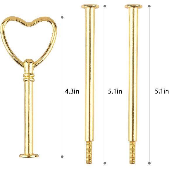 3 Tier 14" Heavy Metal Cake Stand Holder Fruit Plate Stand Fitting Hardware Rod Gold_Heart