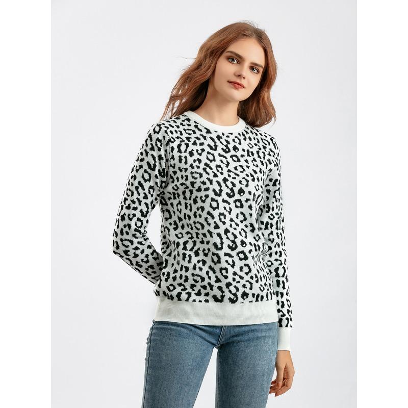 Женский весенне-осенний толстый вязаный свитер, пуловер, леопардовый жаккардовый цвет, свободная нижняя рубашка