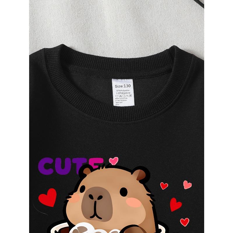 Cute Bear In Coffee Cup with Hearts 2026 New Girls' Long-sleeve Casual Crewneck Sweatshirt, Suitable for Outdoor Sports